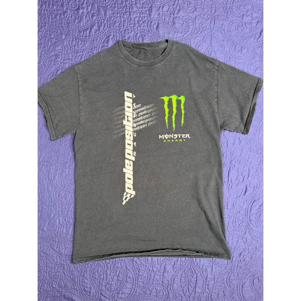 Monster Energy Pole Position Racing Graphic T-Shirt Mens Small Black Faded Tee
